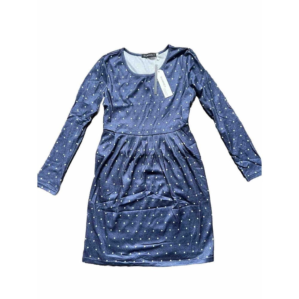 Womens Long Sleeve Polka Dot Blue And White Dress Size Regular M Light Weight